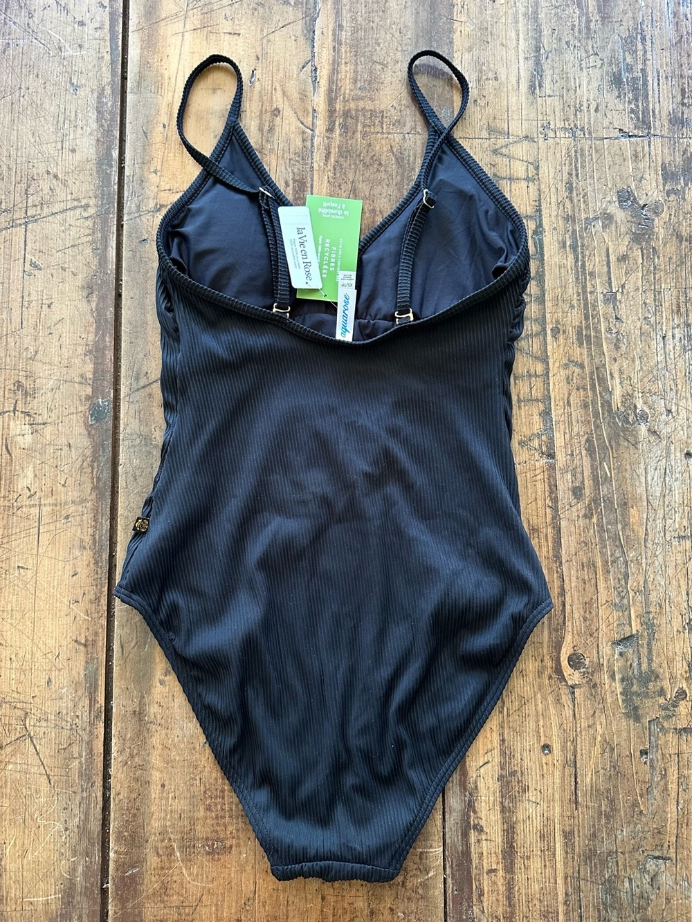 NWT La Vie En Rose Black Ribbed One-Piece Swimsuit XS - Picture 2 of 3